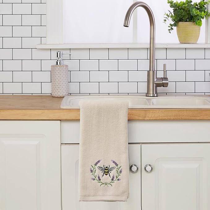 SKL Home Bee Lavender 100% Cotton Embroidered 2pc Hand Towel Set, Decorative - Image 3