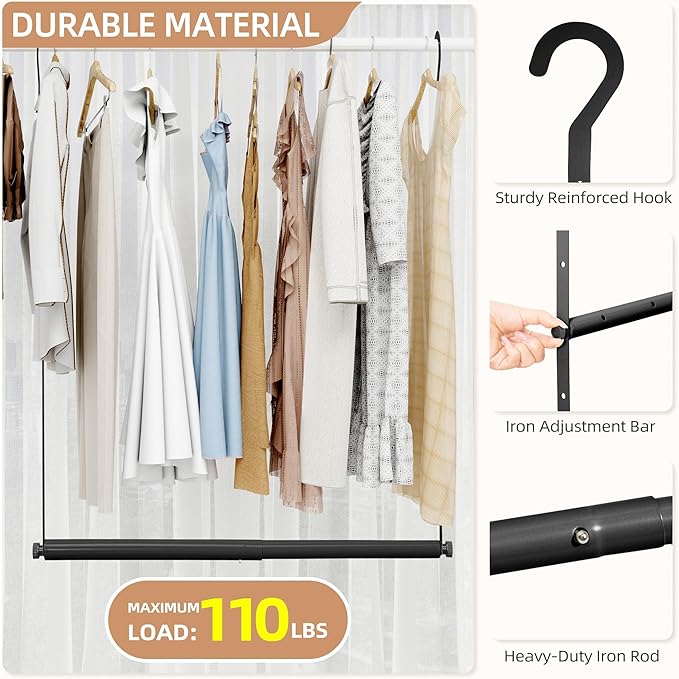 STORAGE MANIAC Adjustable Closet Rod Hanging Clothes Heavy Duty Closet Extender - Image 3