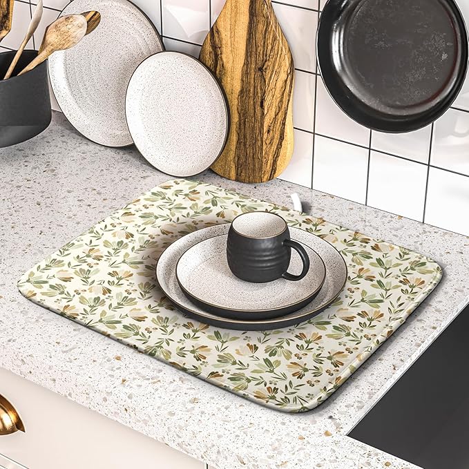 Spring Summer Daisy Floral Leaf Dish Drying Pad 16 x 18 Inch - Image 5