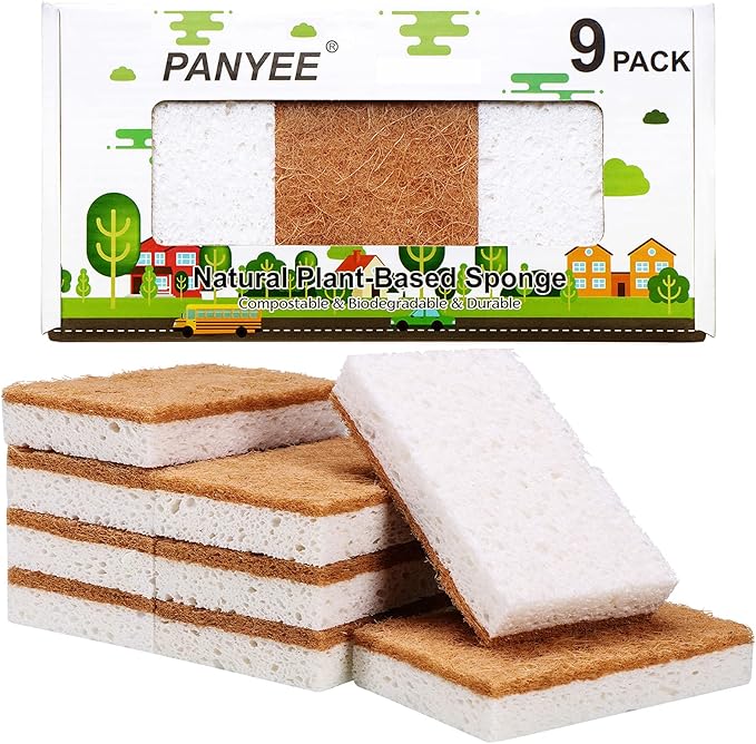 Natural Sponges Kitchen 9Pack, Eco Friendly Non-Scratch Scrub Sponge, by PANYEE