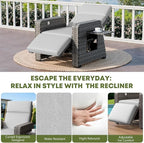 WACASA Outdoor Recliner Chair with Independent Dual-Control – 150° Lay-Flat Wicker Patio Armchair with Air Pump, Flip-Up Side Table, Extended Footrest & 5" Thick Fade-Resistant Olefin Cushions - Image 9