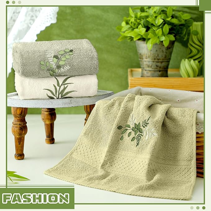 Eucalyptus Leaves Hand Towels Farmhouse Green Bathroom Decor 14x29 Inch - Image 4