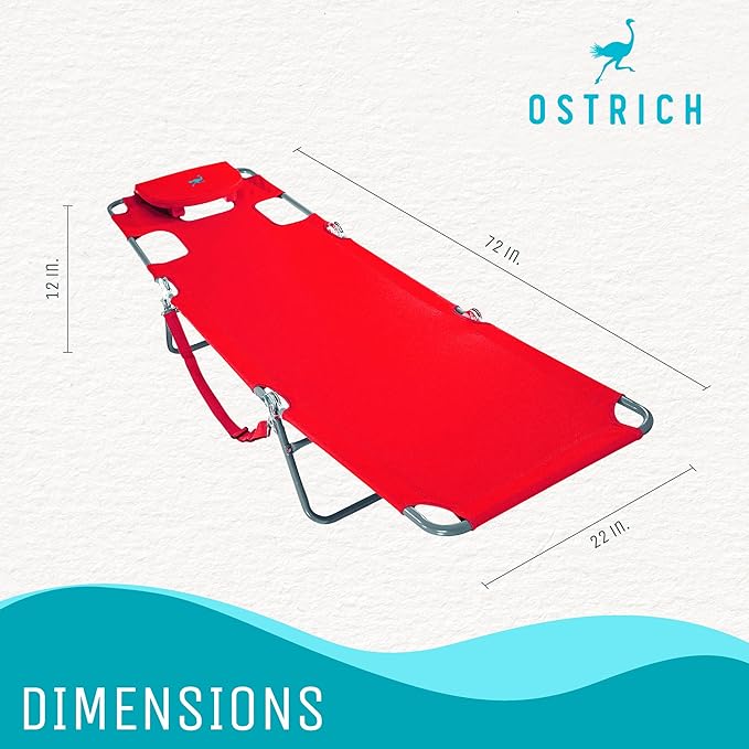 Ostrich The Original Chaise 72 x 22 Inch Lounge Portable Reclining Lounger, Outdoor Patio, Beach, Lawn, Camping, or Pool Tanning Chair, Red - Image 3