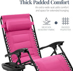 Best Choice Products Oversized Padded Zero Gravity Chair, Folding Outdoor Patio Recliner, XL Anti Gravity Lounger for Backyard w/Headrest, Cup Holder, Side Tray, Polyester Mesh - Hot Pink - Image 4