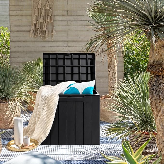 JUMMICO 31 Gallon Resin Deck Box Waterproof Indoor Outdoor Storage Boxes for Patio Furniture Cushions and Garden Tools (Black) - Image 4