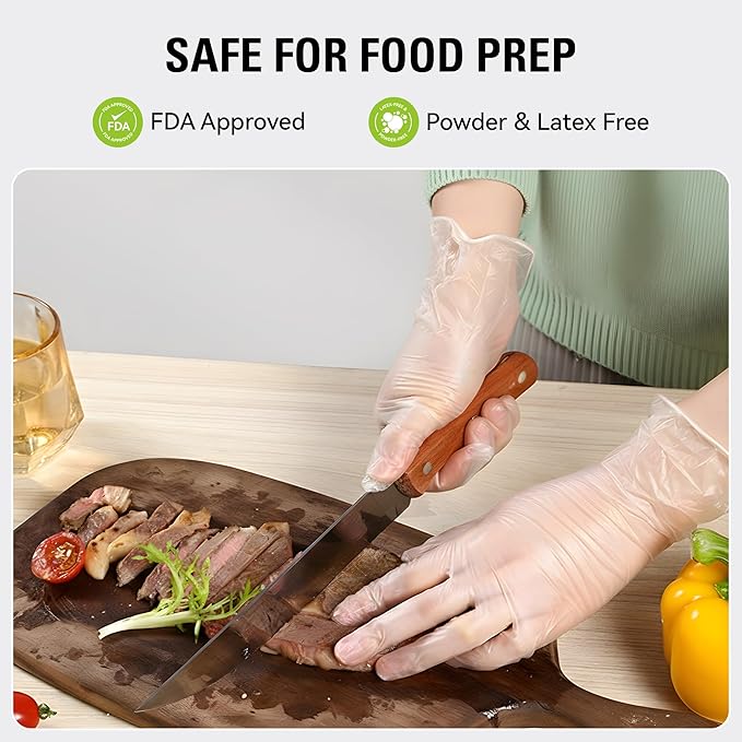 Disposable Vinyl Gloves, Food Safe, Latex-Free Powder-Free Clear Plastic Gloves - Image 2