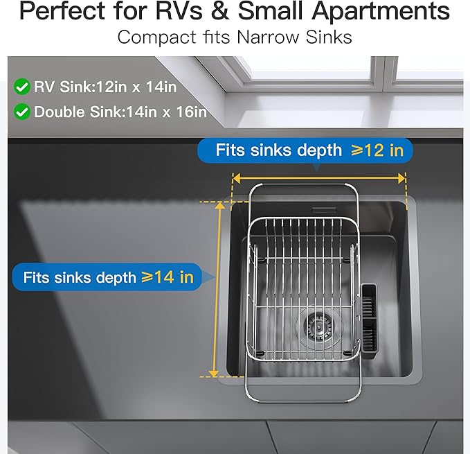 Apartment RV Small Dish Drainer Drying Rack Over The Sink In Stainless Steel - Image 3
