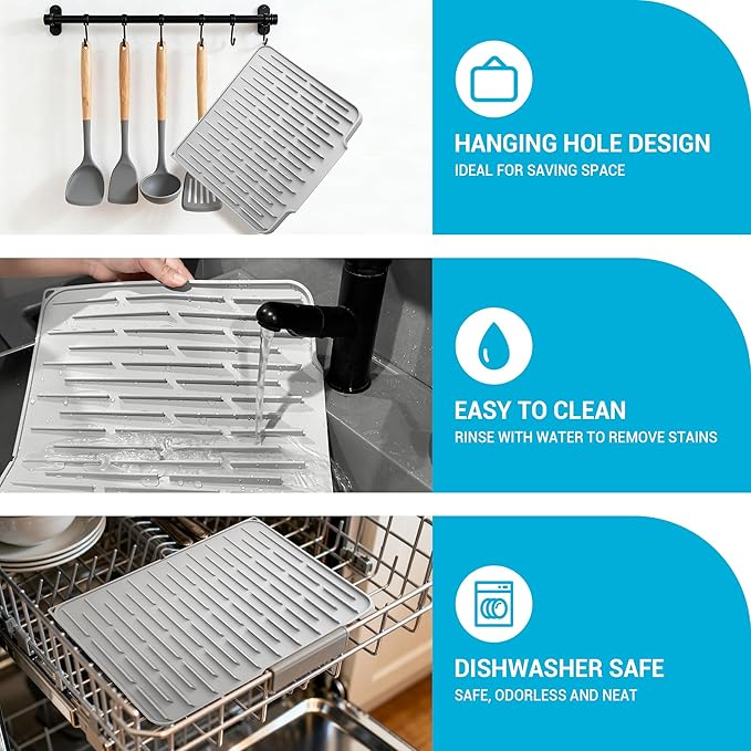 Silicone Dish Drying Mat for Kitchen Counter, Foldable & Heat Resistant Drying - Image 5