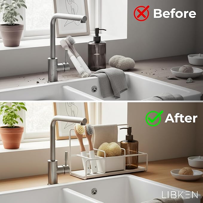 Kitchen Sponge Holder with Drying Stone – Warm Grey Powder Coated Metal Sink - Image 6