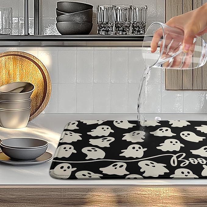 Halloween Ghosts Dish Drying Mat Black and White Large Kitchen Mats Dish Drying - Image 2