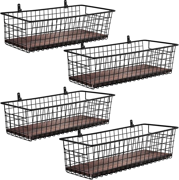 4 Set Portable Metal Farmhouse Wall Decor Storage Organizer Basket Bin - Image 2