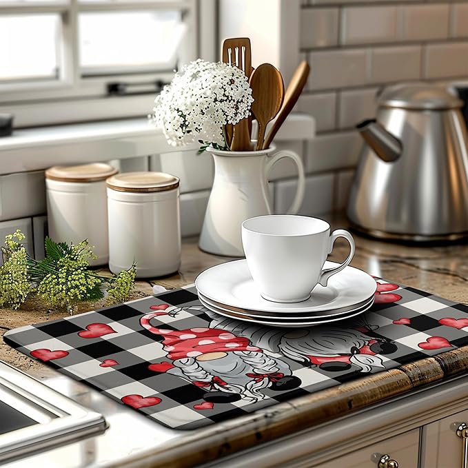 Valentine Gnome Hearts Dish Drying Mat Valentines Gnomes Dishes Dryer Mats - Image 6