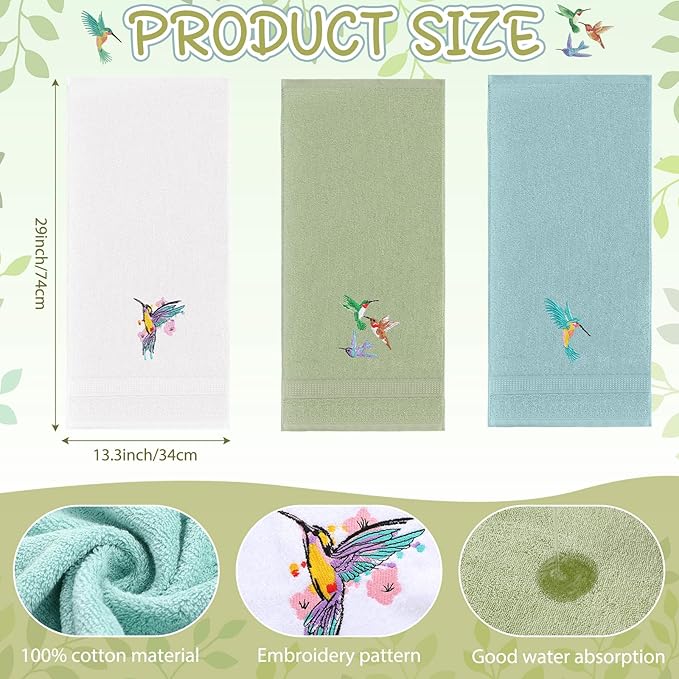 3 Pcs Hummingbird Hand Towels Farmhouse Garden Hummingbird Bathroom Decor 14x29 - Image 2