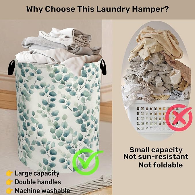 Sage Green Plant Large Clothes Hamper Bag - Image 3