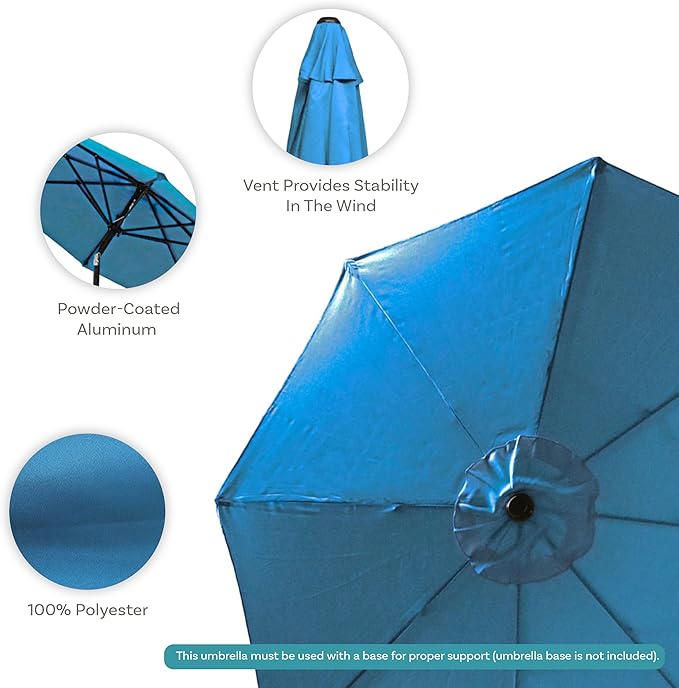 Sunnydaze Outdoor Patio Umbrella - Polyester Table Market Umbrella with Push-Button Tilt and Crank - 8 Sturdy Ribs - Turquoise - 9ft - Image 2