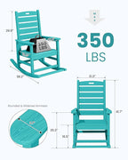SERWALL Outdoor Rocking Chair, Oversized Rocking Chair with Footrest for Adults, HDPE All Weather Resistant Rocking Chairs for Patio, 350lbs Weight Capacity, Aruba - Image 3