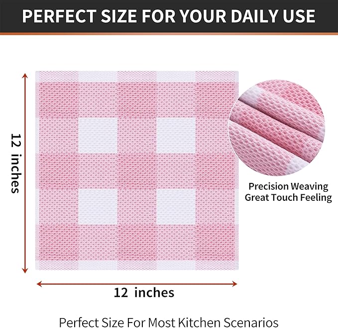 Homaxy 100% Cotton Waffle Weave Check Plaid Dish Cloths, 12 x 12 Inches - Image 5