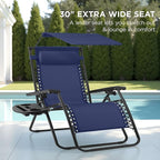 Best Choice Products 30” Wide Folding Zero Gravity Outdoor Recliner Patio Lounge Chair w/Adjustable Canopy Shade, Headrest, Side Accessory Tray - Navy Blue - Image 3