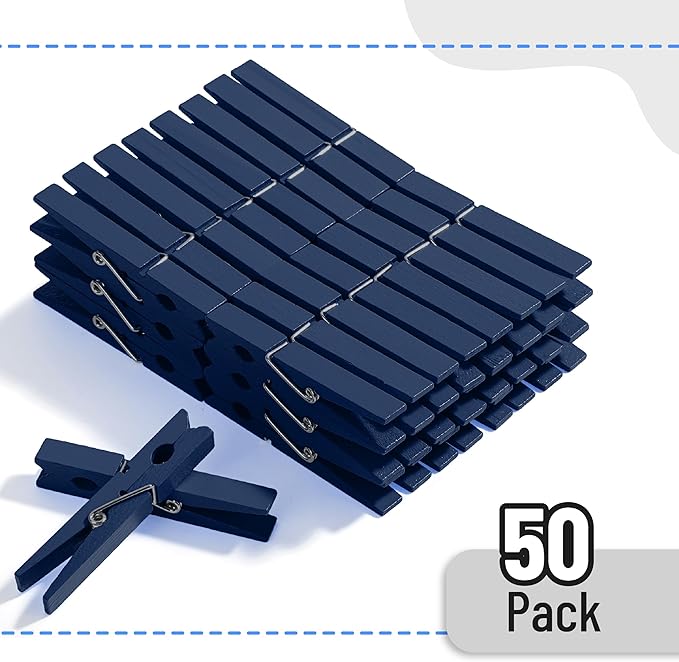 Mr. Pen- Wooden Clothes Pins, Natural Wood, 50 Pack, 2.9 Inch, Dark Blue - Image 2