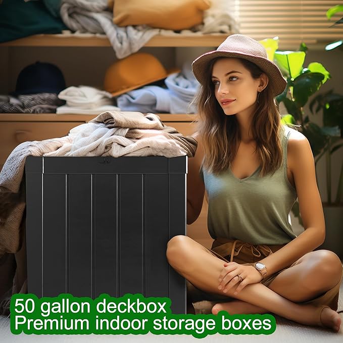 50 gallon deck box,All-weather resin material outdoorstorage box easy to install and portable,Suitable for indoor and outdoor scenes (black) - Image 7