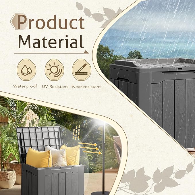 Flamaker 2 Pack Deck Box 31 Gallon Waterproof Resin Storage Box with Lid Indoor Outdoor Delivery Box Storage Bin for Patio Cushions (Grey) - Image 5