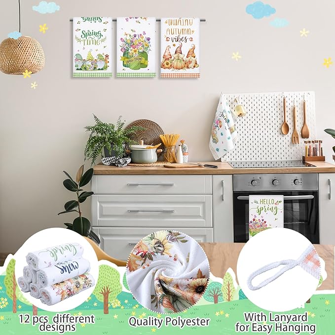 12 Pcs Seasonal Kitchen Towels Set - Image 3