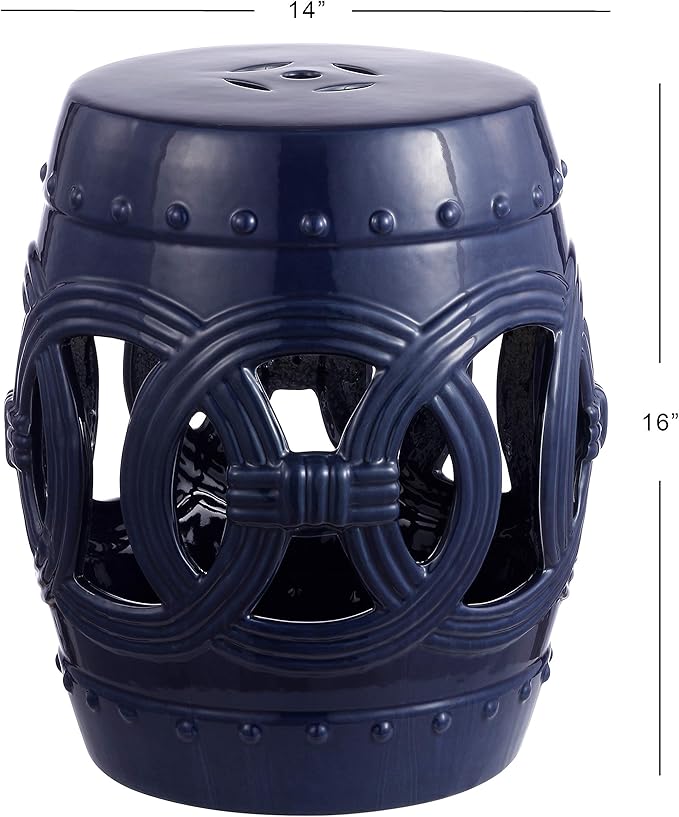 JONATHAN Y TBL1022B Lucky Coins 16" Chinese Ceramic Drum Indoor/Outdoor Garden Stool Bohemian, Coastal, Classic, Cottage, French Country, Traditional, Side Table, Plant Stand, Spill-Proof, Navy - Image 3