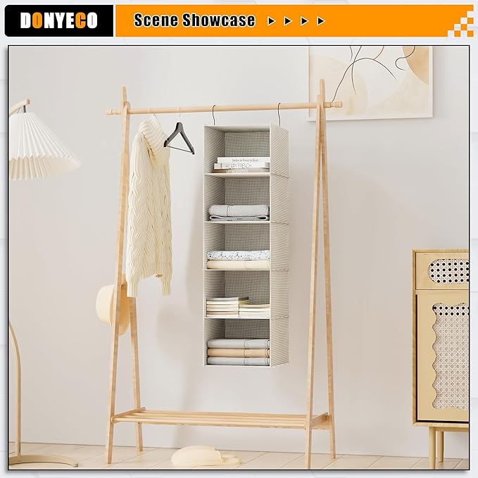 Hanging Closet Organizer, Easy Mount Foldable 5-Shelf Hanging Closet Wardrobe - Image 5