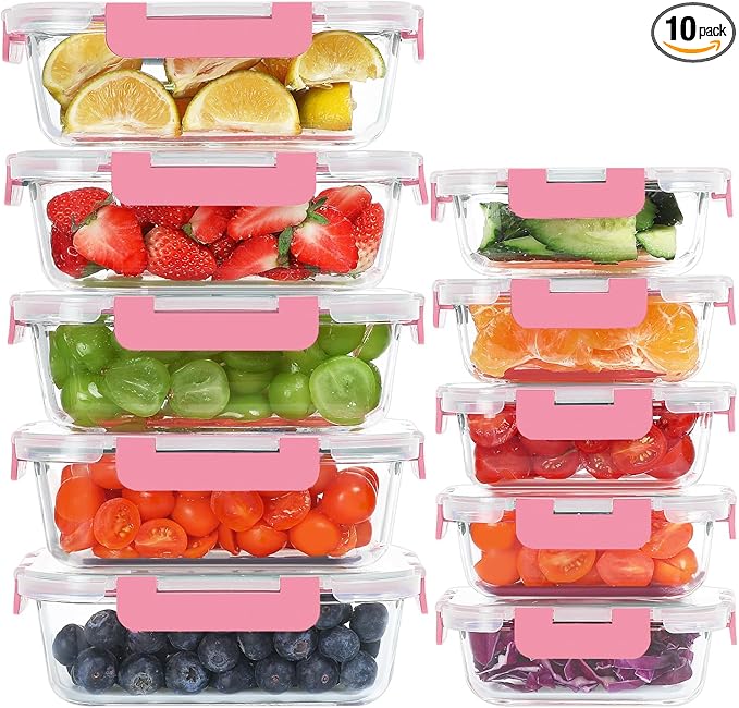 KOMUEE 10 Pack Glass Food Storage Containers, Meal Prep Containers by KOMUEEUS
