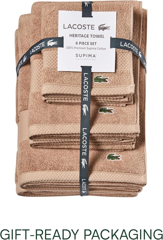 Lacoste Heritage Supima Cotton 6-Piece Towel Set, 2 Bath Towels, 2 Hand Towels - Image 5