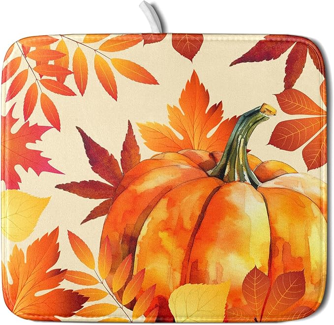 Autumn Pumpkin Maple Leaf Dish Drying Mat by Sweetshow