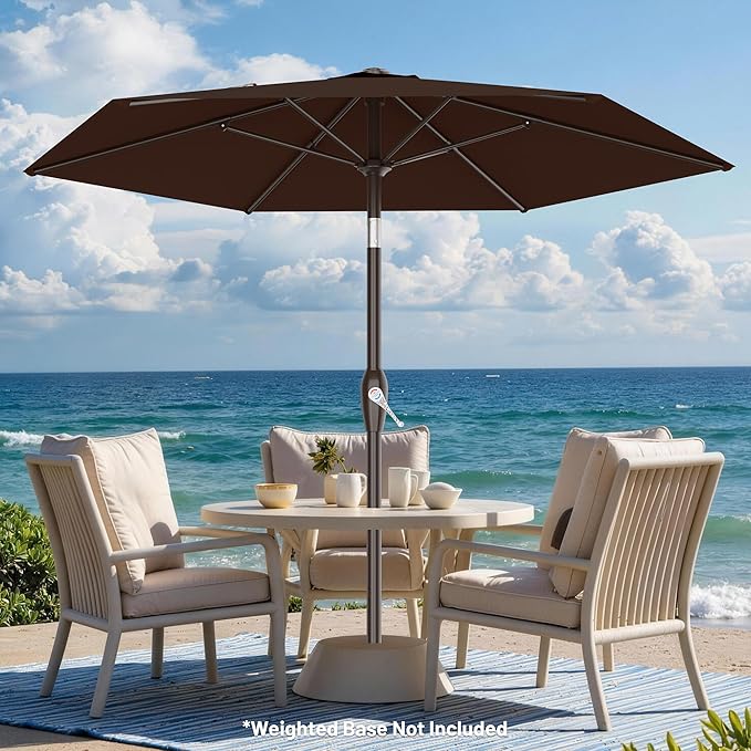 AreShark 7.5FT Patio Umbrella Table Market Umbrella with 6 Sturdy Ribs, Button Tilt/Crank, Heavy-Duty Outdoor Umbrellas for Pool, Deck, Garden and Backyard, Brown - Image 4