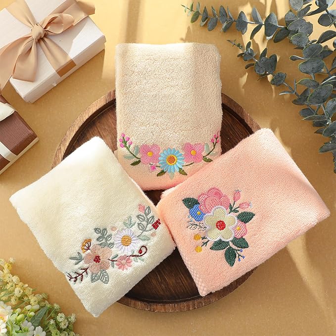 3 Pcs Boho Flowers Hand Towels Embroidered Modern Flowers Bathroom Decor 14x29 - Image 6