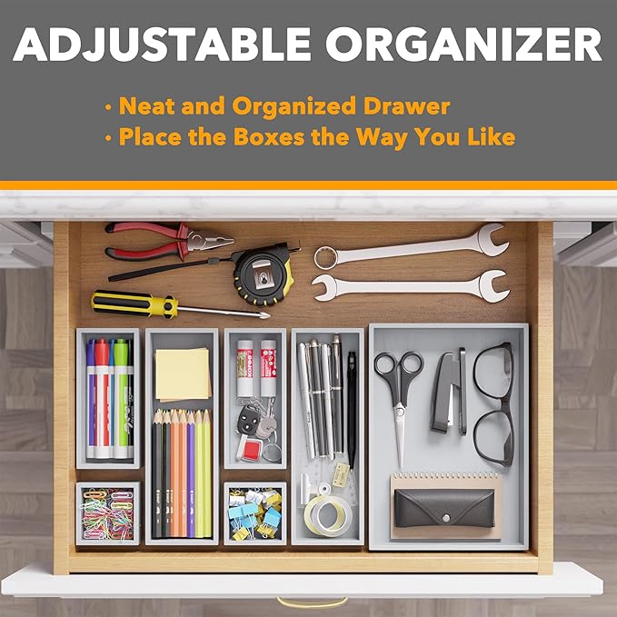 SpaceAid 7-Piece Bamboo Drawer Organizer Storage Boxes Set, Wood Tray Junk - Image 5