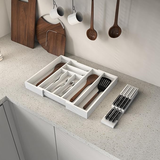 Bamboo Kitchen Drawer Organizer, Expandable Silverware Organizer - Image 5