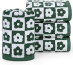 Jacquotha Cotton Hand Towels Green Checkered Floral by Jacquotha