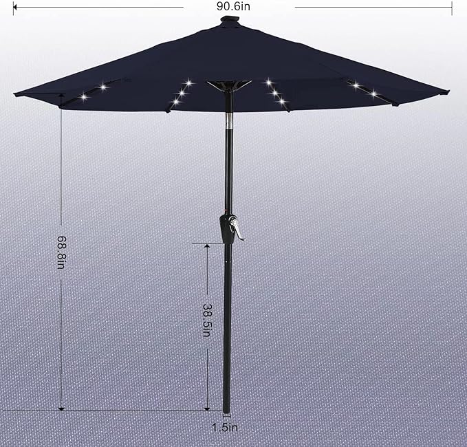 ABCCANOPY Durable Solar Led Patio Umbrellas with 32LED Lights 11FT (Navy Blue) - Image 3