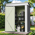 Patiowell 5x3 FT Outdoor Storage Shed, Garden Tool Shed with Sloping Roof and Lockable Door, Metal Shed for Backyard Garden Patio Lawn, Gray - Image 7