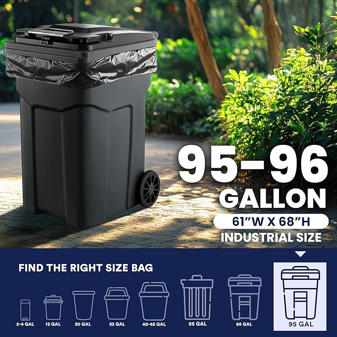 Plasticplace 95-96 Gallon Garbage Can Liners Heavy Duty 1.5 Mil Black Trash - Image 4