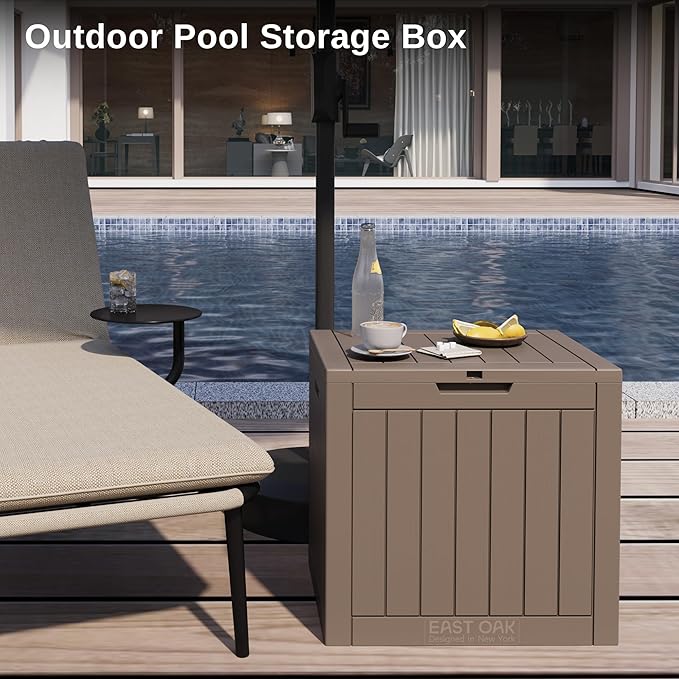 EAST OAK Outdoor Storage Box, 31 Gallon Deck Box, Waterproof Resin Storage Bin for Patio Cushions, Gardening Tools, Accessories, Lockable, UV Resistant, Brown - Image 9
