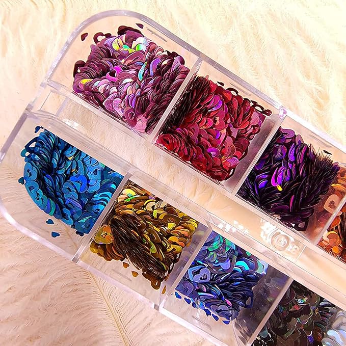 12 Colors Heart Nail Art Glitter Sequins, 3D Love Heart Nail Flakes Designs - Image 3