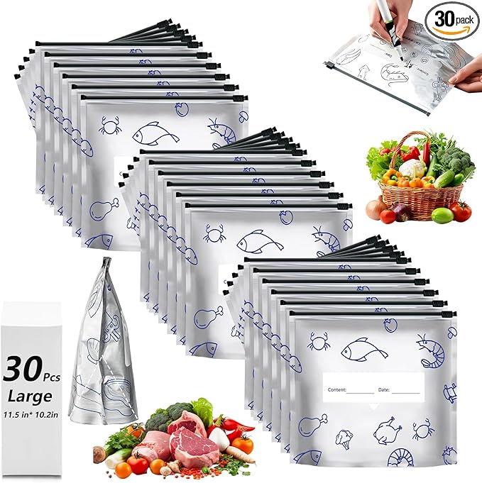30 Pcs Reusable Mylar Bags for Food Storage, Waterproof Aluminum Foil Stand Up by Unknown
