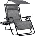 Best Choice Products 30” Wide Folding Zero Gravity Outdoor Recliner Patio Lounge Chair w/Adjustable Canopy Shade, Headrest, Side Accessory Tray - Gray by BestChoiceProducts