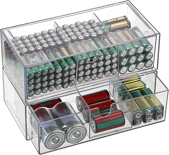 BTSKY 2 Pack Clear Acrylic Battery Storage Organizer by BTSKY