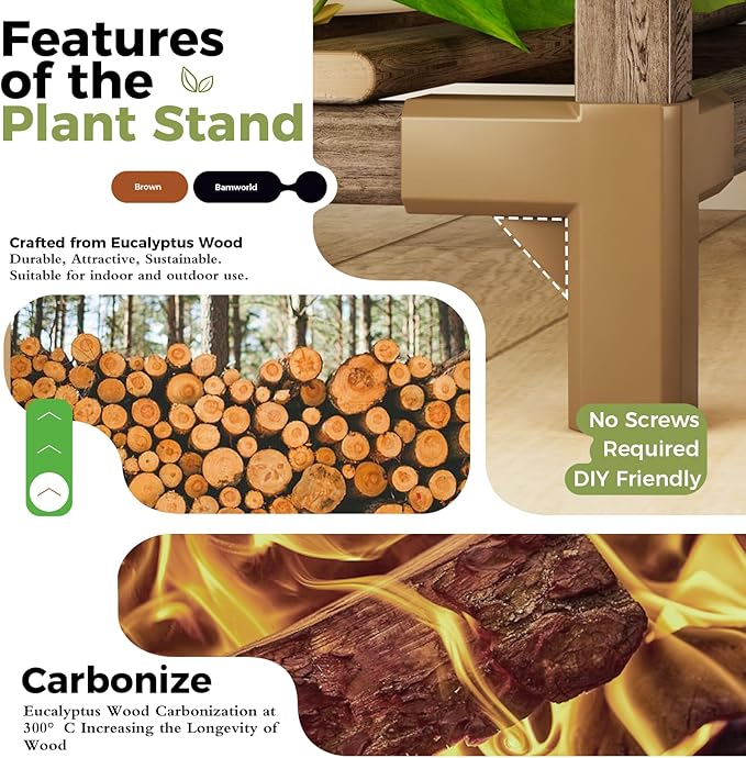 Bamworld Plant Stand with Wheels for Indoor Plants Wood Outdoor Tiered Shelf 3 Tire 7 Potted Ladder Plant Holder Table Pot Stand for Window Garden Balcony Patio Living Room (natureDL) - Image 5