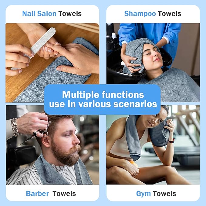 Grey Salon Towels, Super Soft and Absorbent Microfiber Hair Towel - Image 6