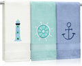 3 Pack Nautical Hand Towels for Bathroom 100% Cotton Embroidered Beach Bathroom by Hahafelt