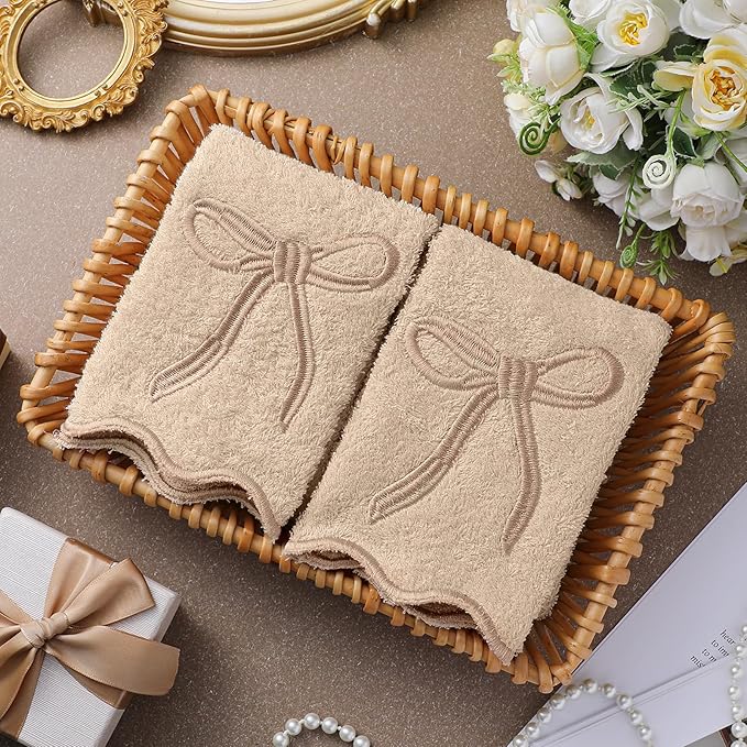 2 Pcs Brown Scalloped Hand Towels - Image 6