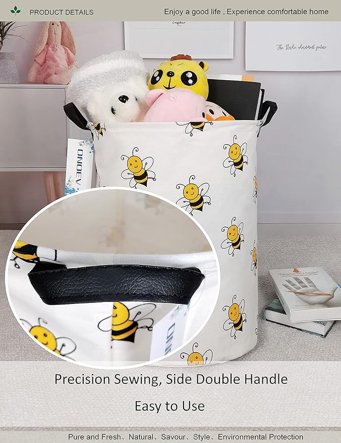 Round Folding Laundry Hamper, Canvas Basket, Nersury Hamper, Suitable - Image 6
