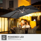 10 X 13 FT Cantilever Outdoor Patio Umbrella with Led Lights Large Heavy Duty 360° Rotation Double Top Offset Rectangular Umbrellas for Backyard Garden Pool Outside Deck, Grey - Image 3